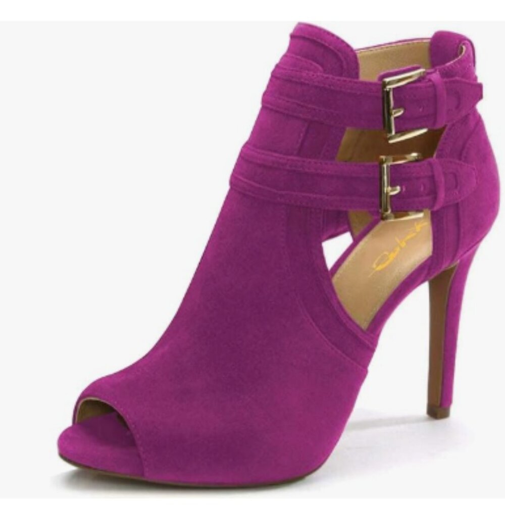XYD Purple Peep Toe Sandal Ankle Booties Dual Buckled Straps Stiletto Heels Pump
